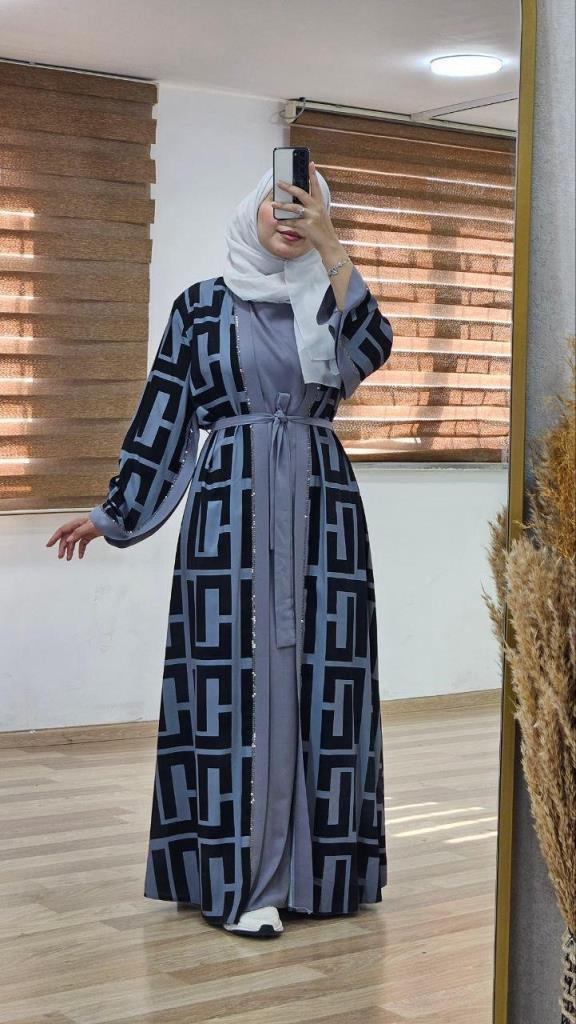 Comfortable two-piece abaya for veiled women for the spring and summer season, model m2032 - Gray