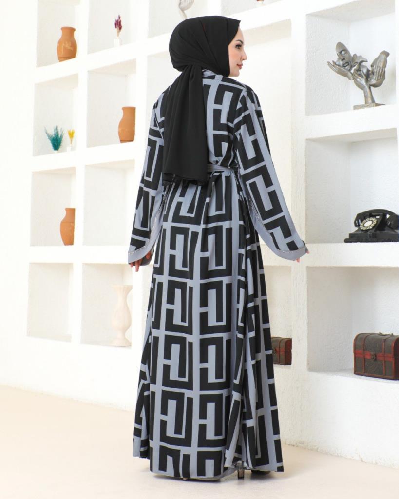 Comfortable two-piece abaya for veiled women for the spring and summer season, model m2032 - KOYU GRİ