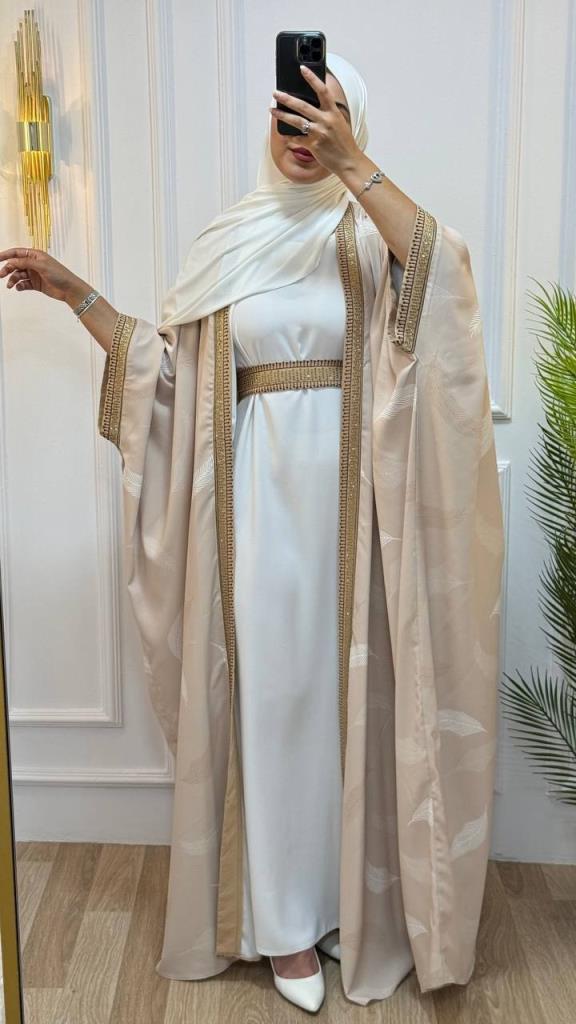 Two-piece abaya for veiled women, model m2033 - Beige