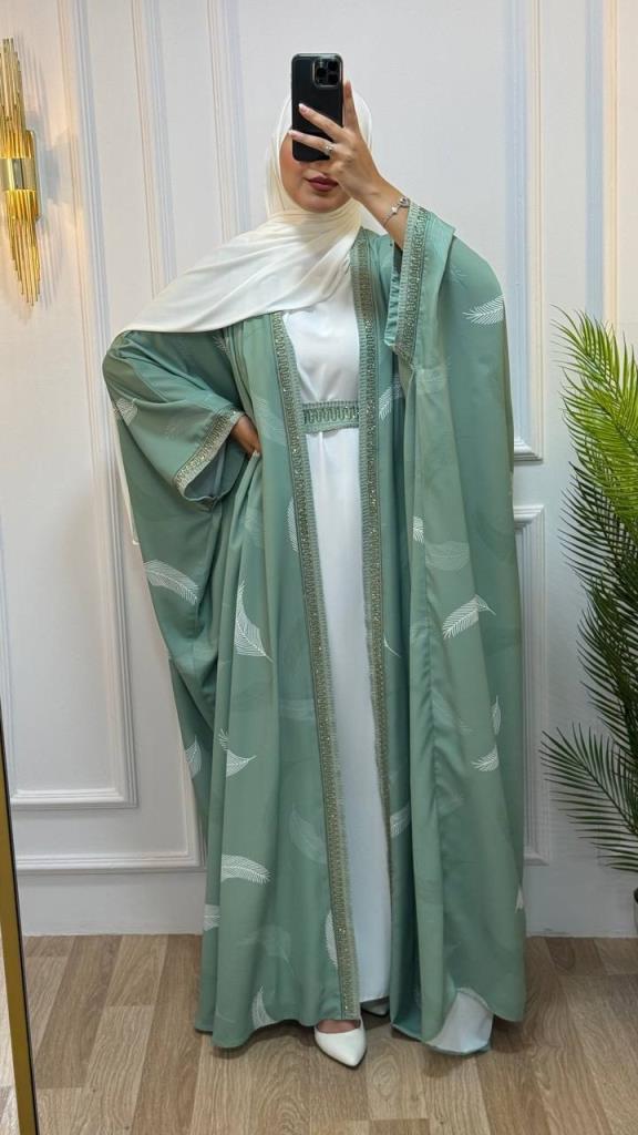 Two-piece abaya for veiled women, model m2033 - Light Green