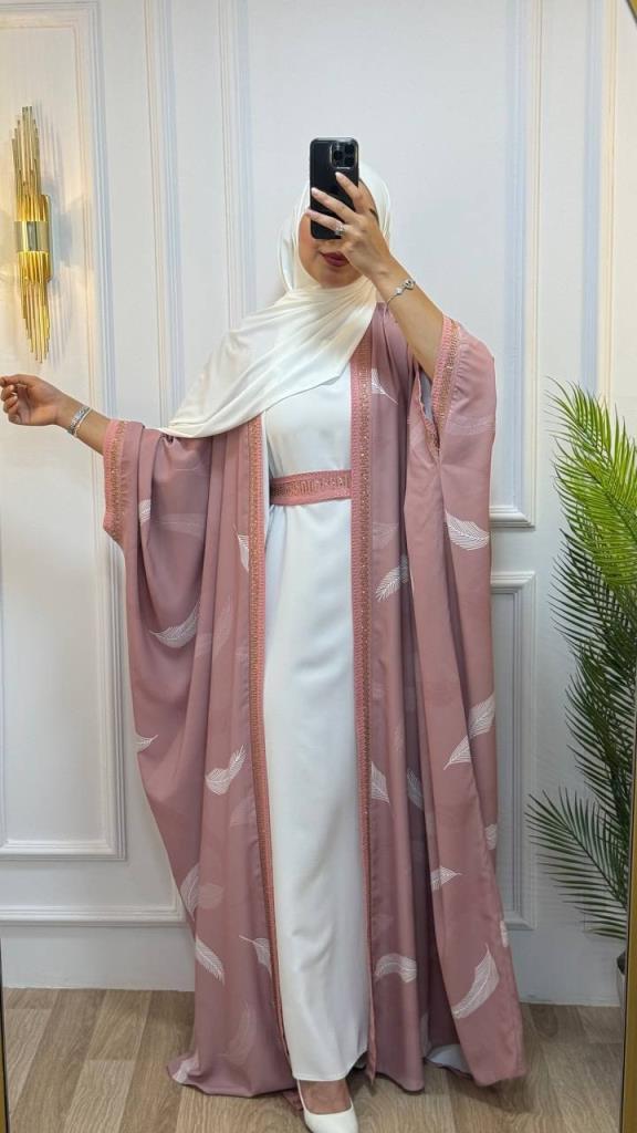 Two-piece abaya for veiled women, model m2033 - Pink