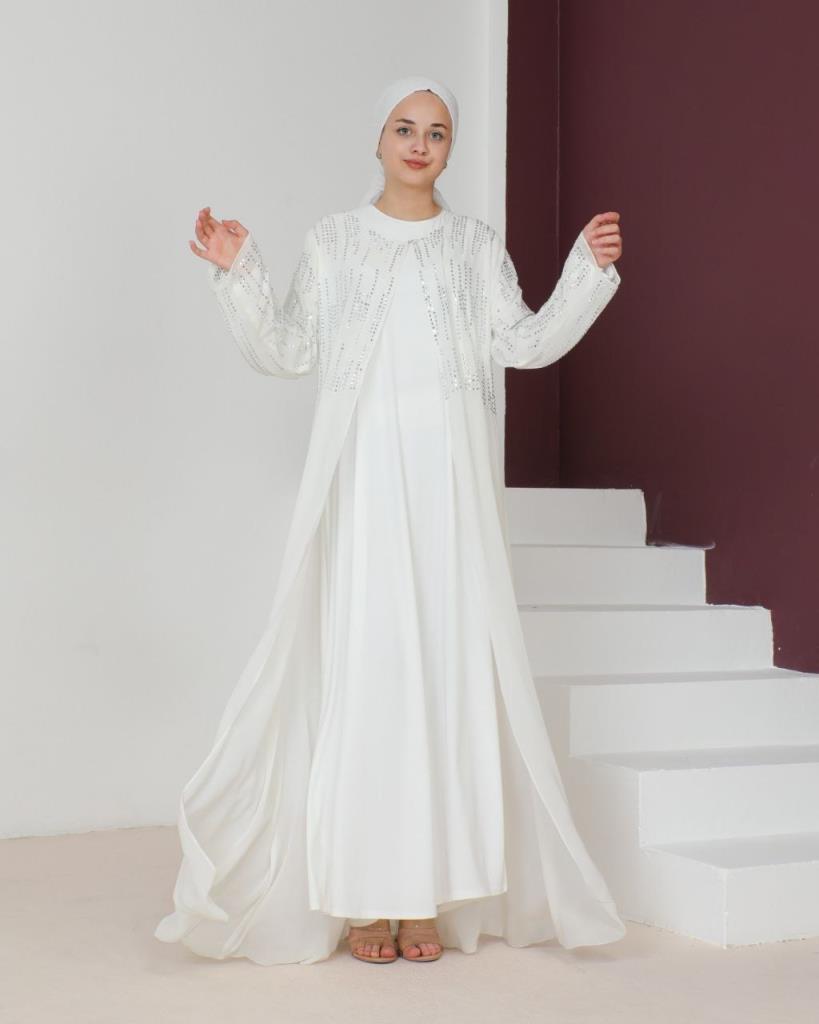 New season women's kaftan long stylish and comfortable cut suitable for special occasions model m2035 - White