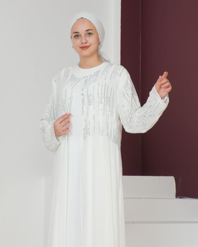 New season women's kaftan long stylish and comfortable cut suitable for special occasions model m2035 - White