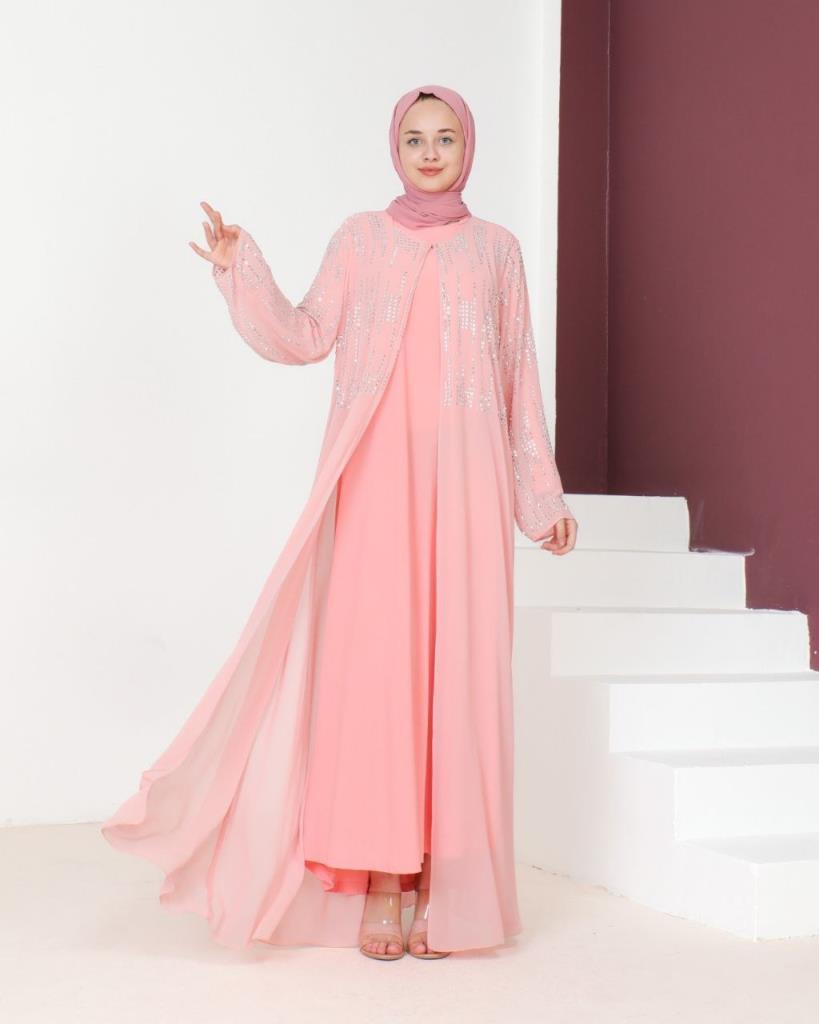 New season women's kaftan long stylish and comfortable cut suitable for special occasions model m2035 - Pink