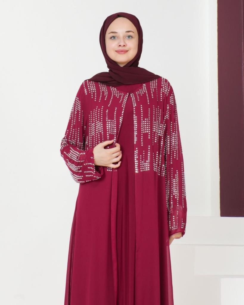 New season women's kaftan long stylish and comfortable cut suitable for special occasions model m2035 - Burgundy