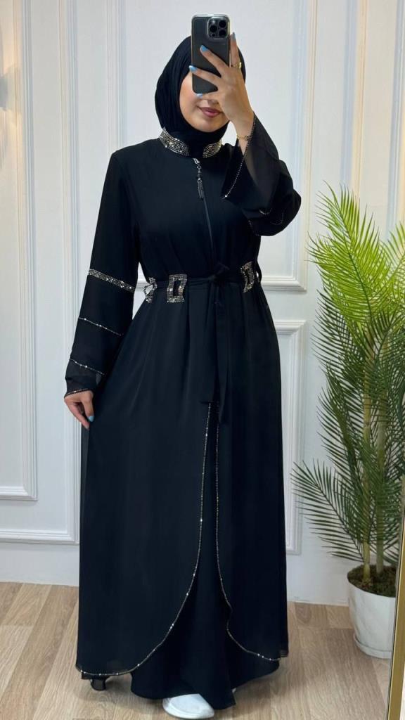 A doubt abaya for veiled women, model M2038 - Black