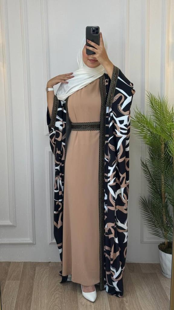 Elegant and comfortable abaya for occasions and outings, model m2039 - Beige