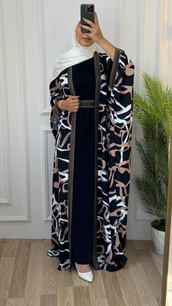 Elegant and comfortable abaya for occasions and outings, model m2039 - AÇIK KAHVE