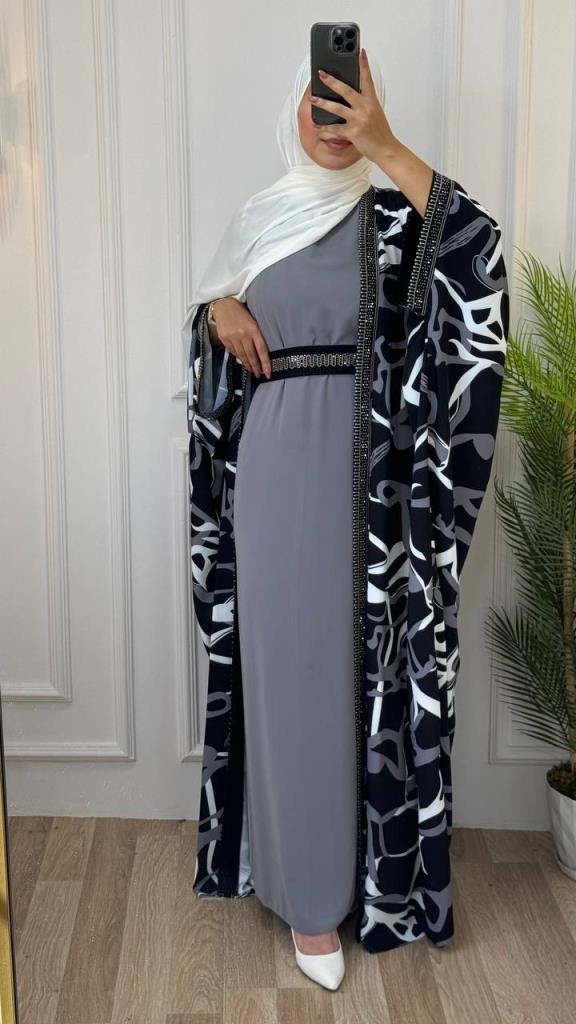 Elegant and comfortable abaya for occasions and outings, model m2039 - Gray