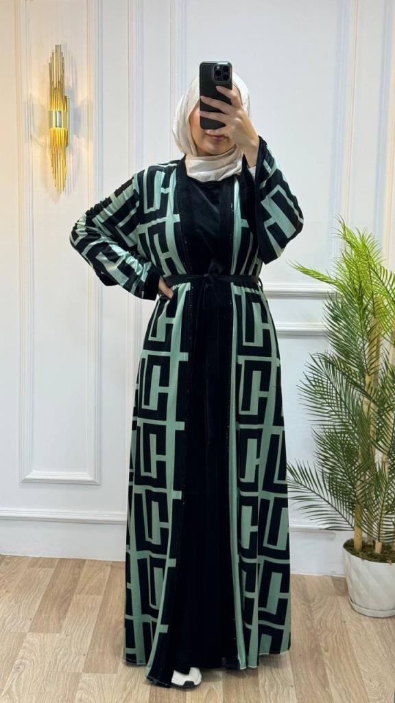 New season women's winter abayas are stylish and modern, suitable for daily use, model 2042 - Light Green