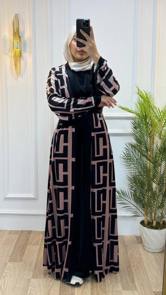 New season women's winter abayas are stylish and modern, suitable for daily use, model 2042 - Pink