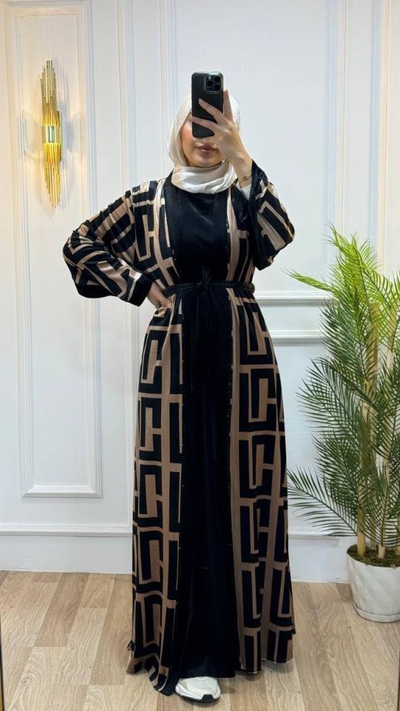 New season women's winter abayas are stylish and modern, suitable for daily use, model 2042 - Tan