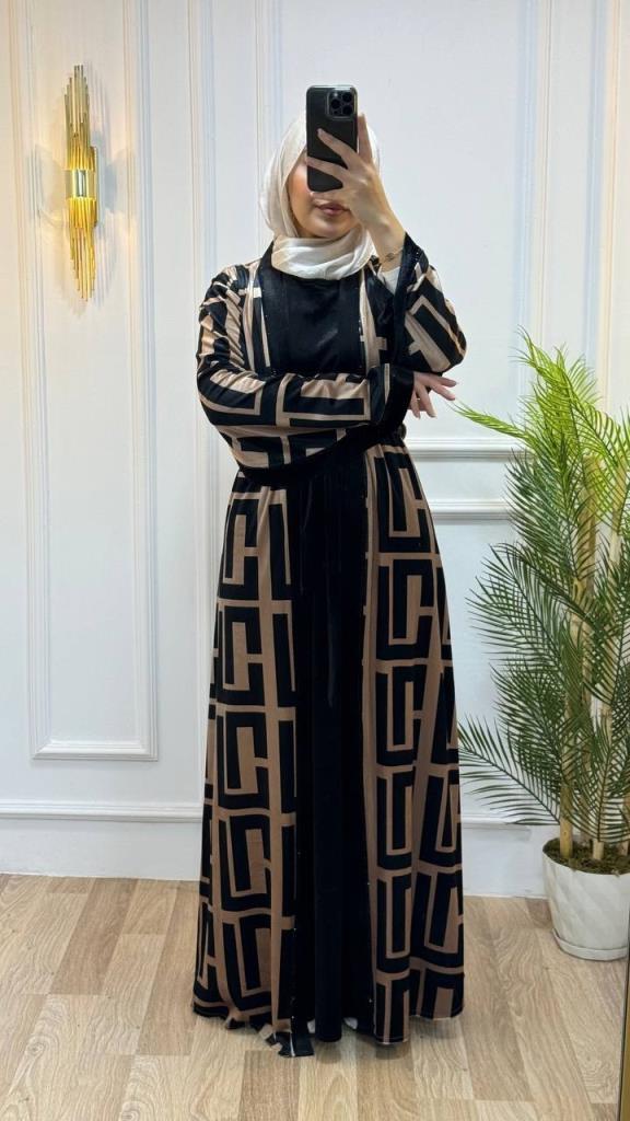 New season women's winter abayas are stylish and modern, suitable for daily use, model 2042 - Tan