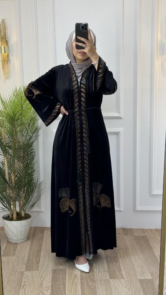 New season women's winter velvet abayas are suitable for daily use model 2044 - Black