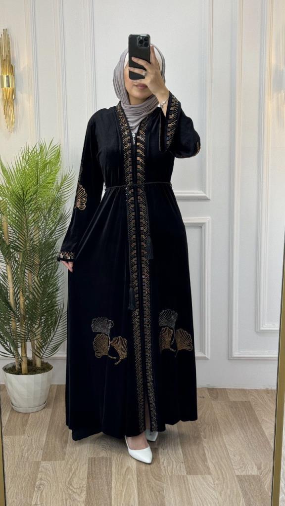 New season women's winter velvet abayas are suitable for daily use model 2044 - Black