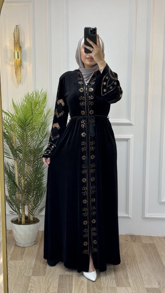 New season women's winter velvet abayas are suitable for daily use model 2045 - Black