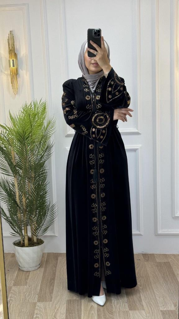 New season women's winter velvet abayas are suitable for daily use model 2045 - Black