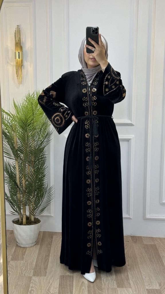 New season women's winter velvet abayas are suitable for daily use model 2045 - Black