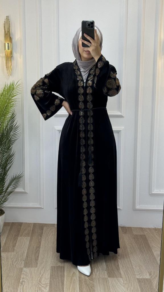 New season women's winter velvet abayas are suitable for daily use model 2046 - Black