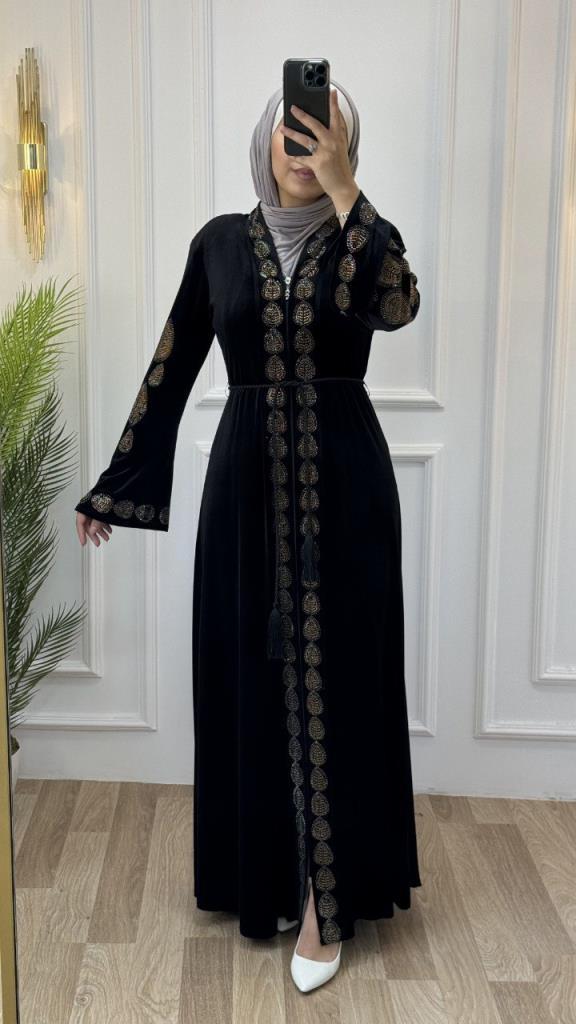 New season women's winter velvet abayas are suitable for daily use model 2046 - Black