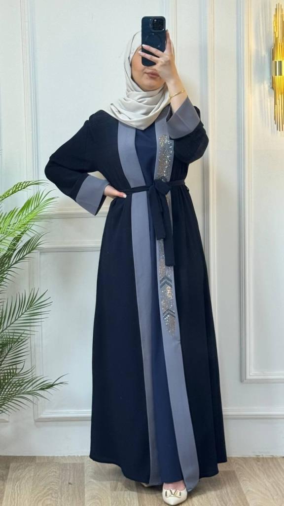 two-piece women's abayas model 2055 - Navy Blue
