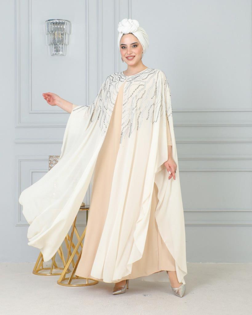 Elegant abaya for veiled women with a luxurious design, ideal for special occasions, model m4458 - Beige