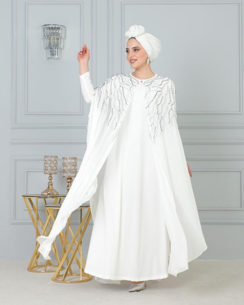 Elegant abaya for veiled women with a luxurious design, ideal for special occasions, model m4458 - White