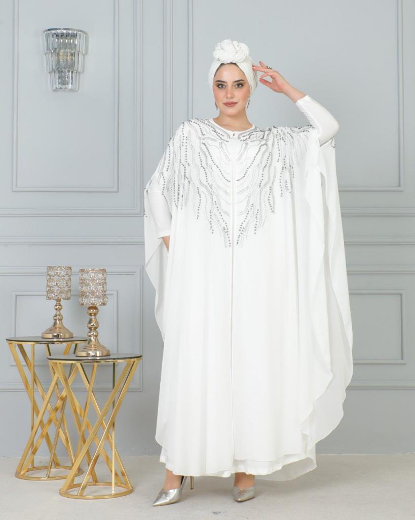 Yeni sezon kadın için tesettürlü ve şık kaftan model m44580 - BEYAZ