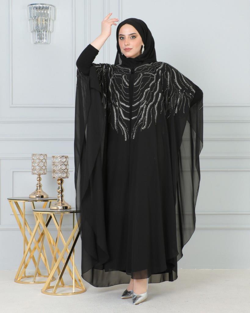 Elegant abaya for veiled women with a luxurious design, ideal for special occasions, model m4458 - Black