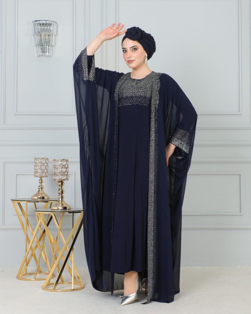 Yeni sezon kadın için tesettürlü ve şıklı ozel günler içiçn kaftan model m4459 - LACİVERT