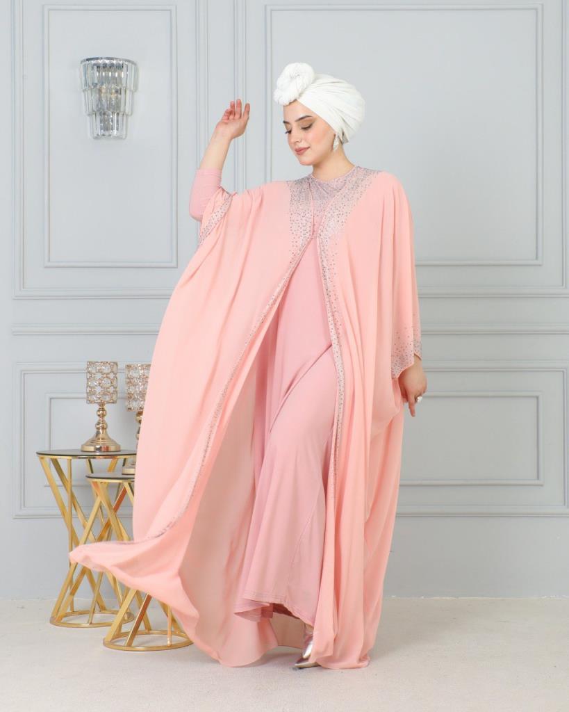 Yeni sezon kadın için tesettürlü ve şıklı ozel günler içiçn kaftan model m4459 - PEMBE