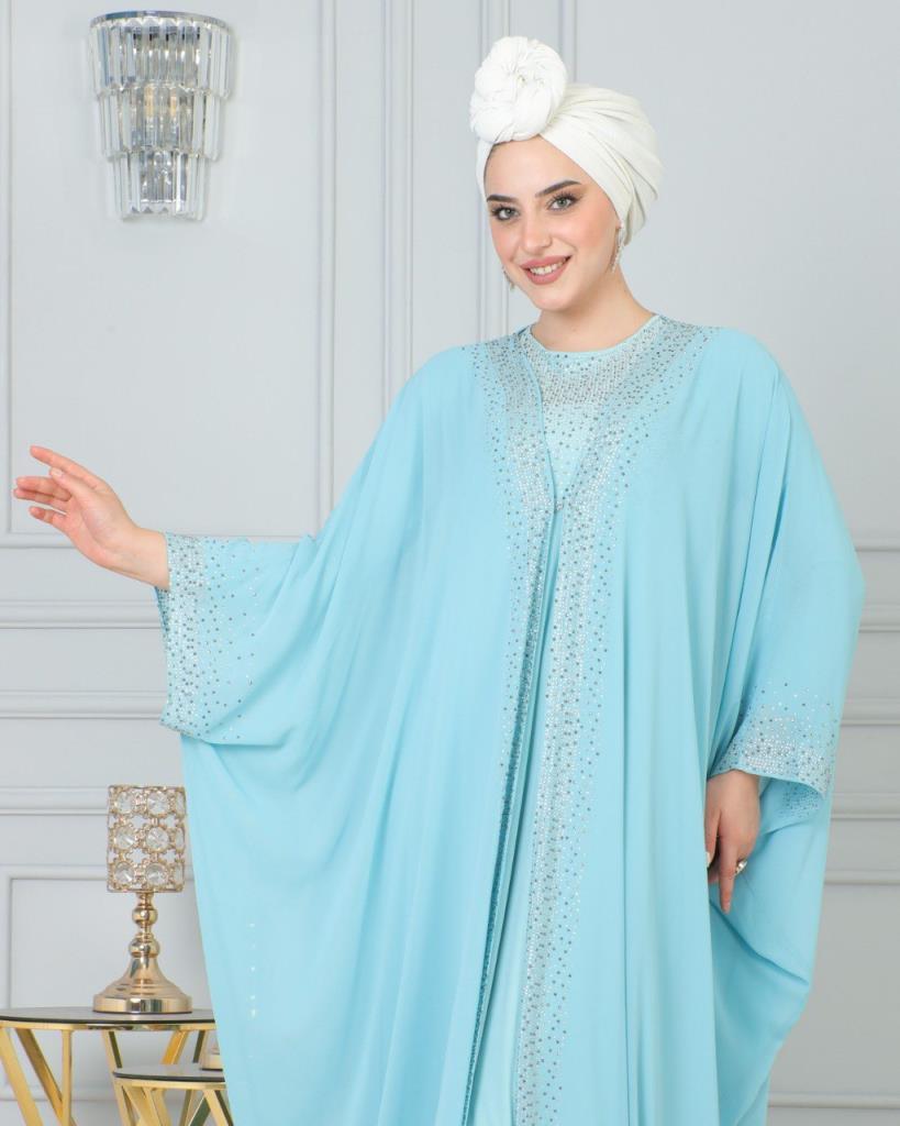 Yeni sezon kadın için tesettürlü ve şıklı ozel günler kaftan model m4459 - TURKUAZ