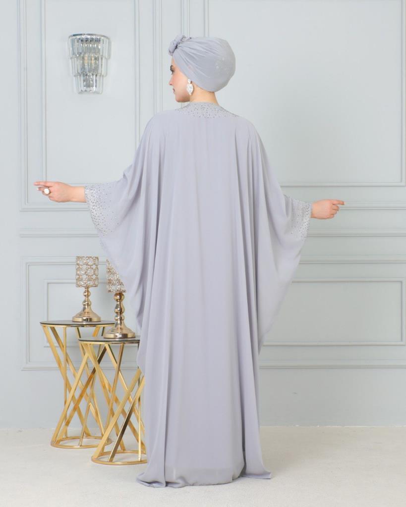 Kaftan for veiled women with an elegant and modest design, combining luxury and simplicity, model m4459 - Gray