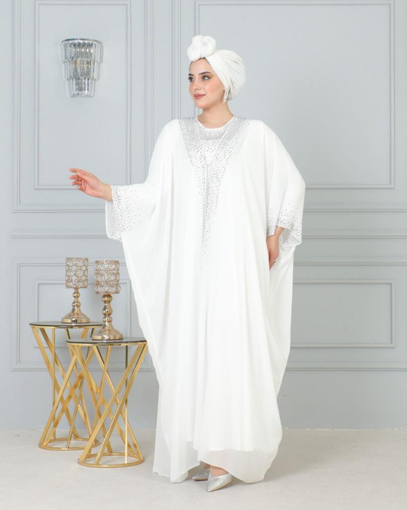 Kaftan for veiled women with an elegant and modest design, combining luxury and simplicity, model m4459 - White