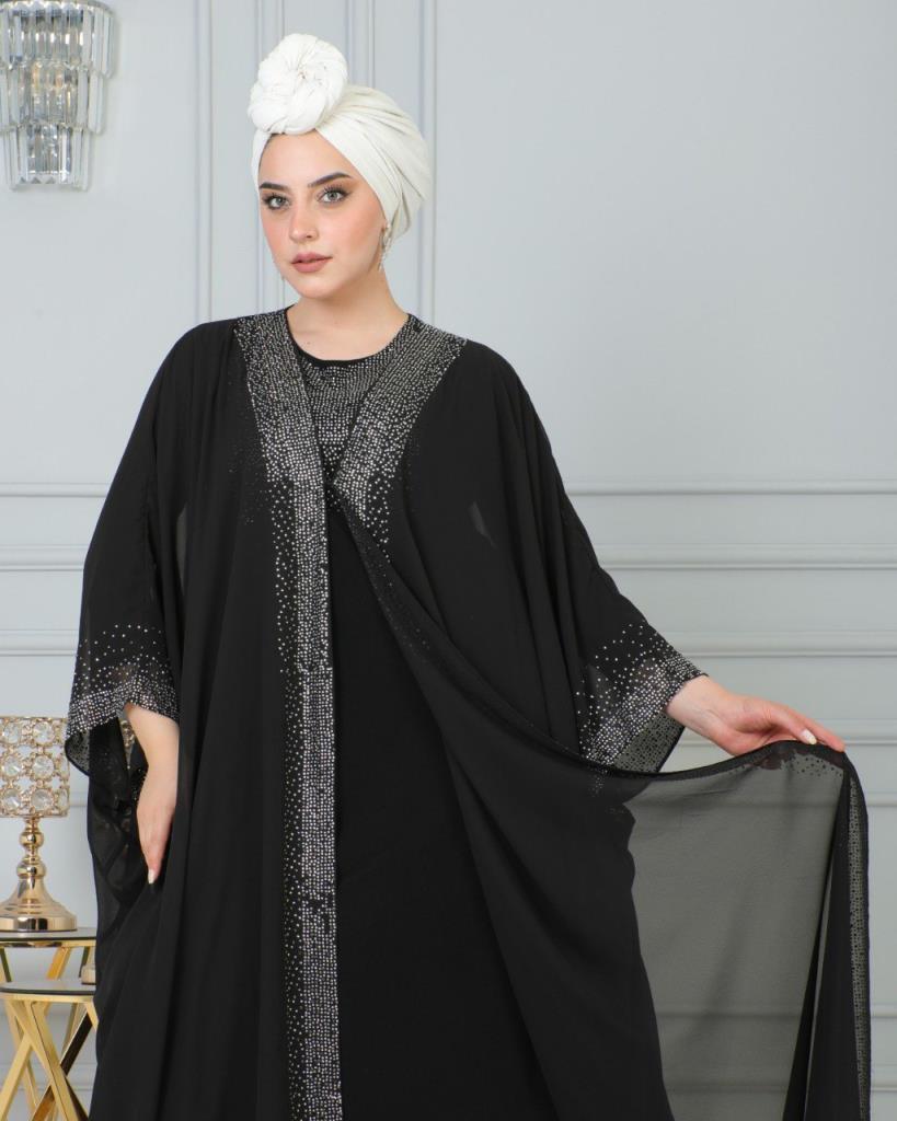 Kaftan for veiled women with an elegant and modest design, combining luxury and simplicity, model m4459 - Black