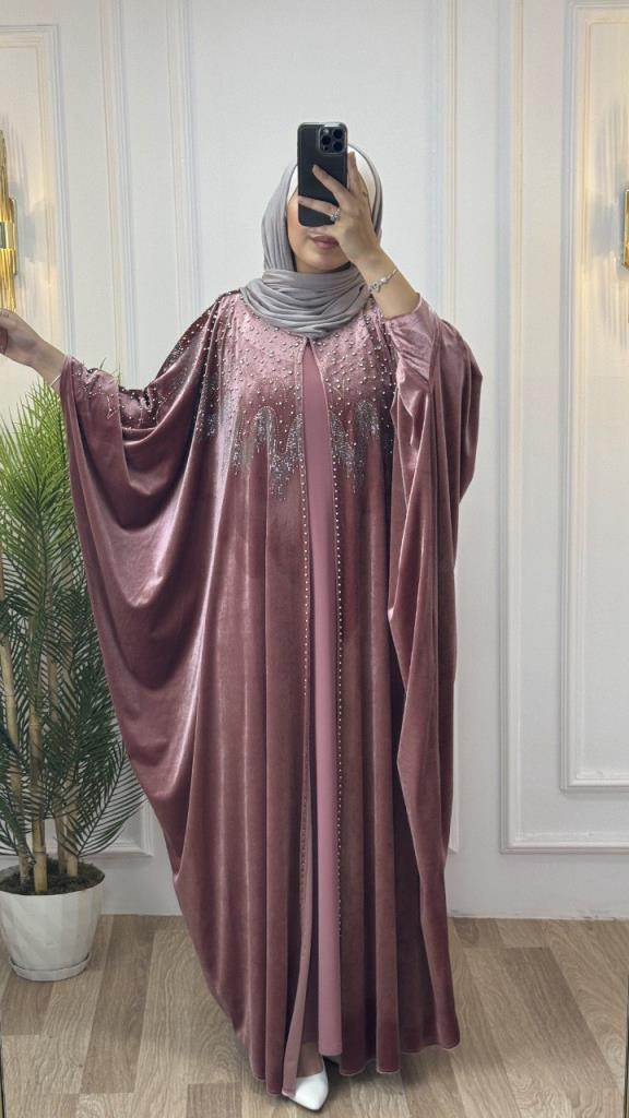 yeni sezonlu kadın kışlık kadife kaftan bol kesim ve şık ve rahattır model m 4464 - PEMBE