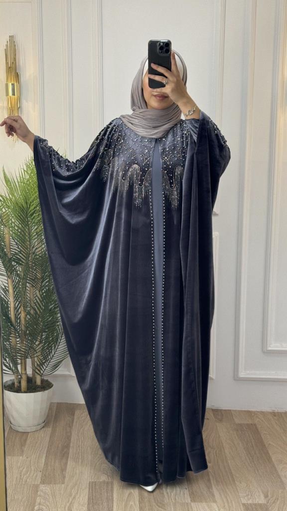 yeni sezonlu kadın kışlık kadife kaftan bol kesim ve şık ve rahattır model m 4464 - GRİ