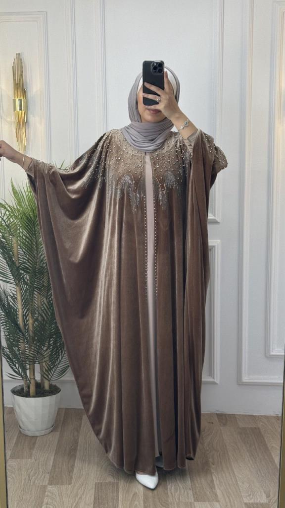 yeni sezonlu kadın kışlık kadife kaftan bol kesim ve şık ve rahattır model m 4464 - TABA