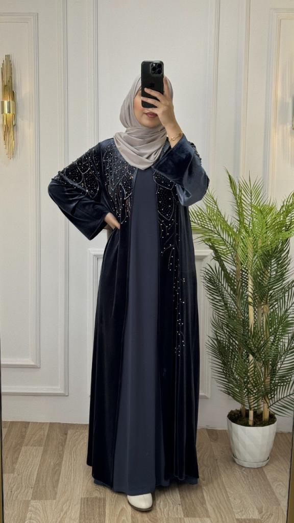 New season women's winter evening dress abaya stylish and comfortable cut model 4465 - Gray