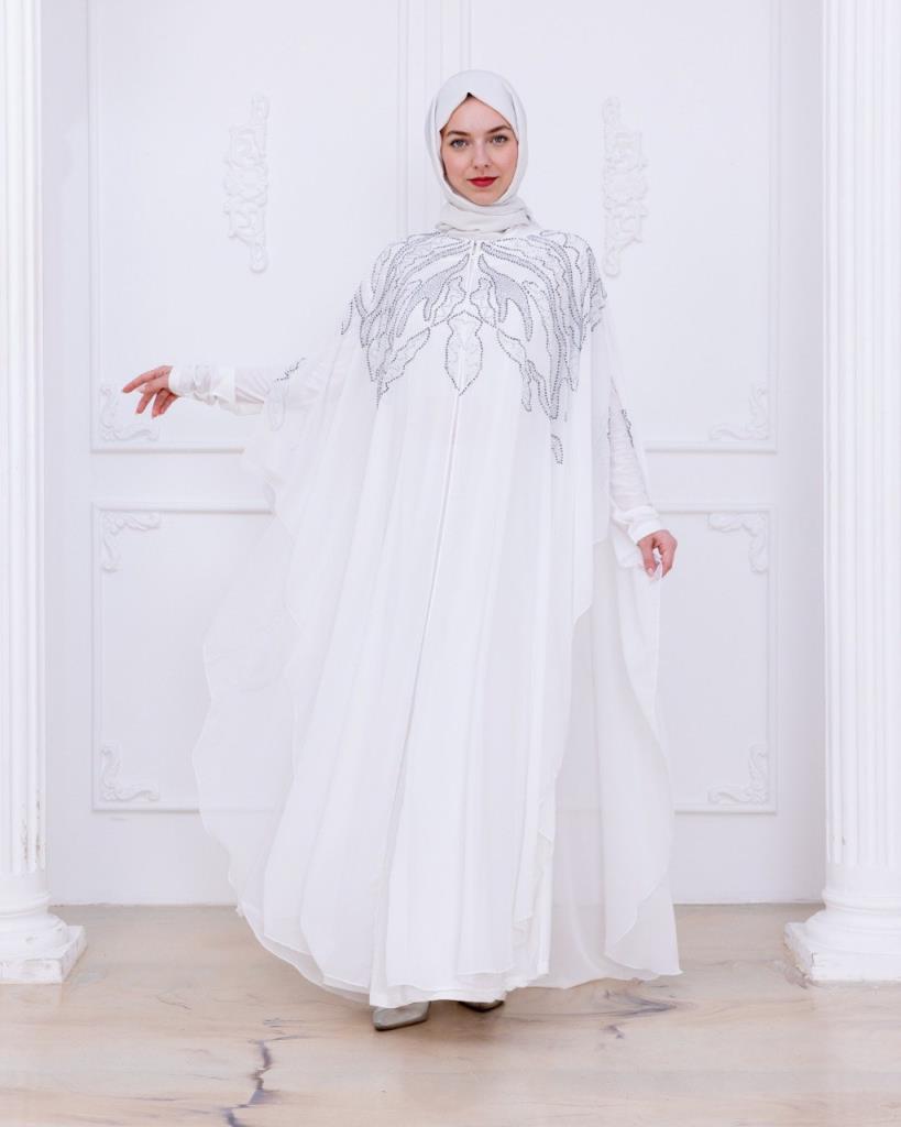 قفطان نسائي أنيق مكون من قطعتين موديل 4467 - ابيض