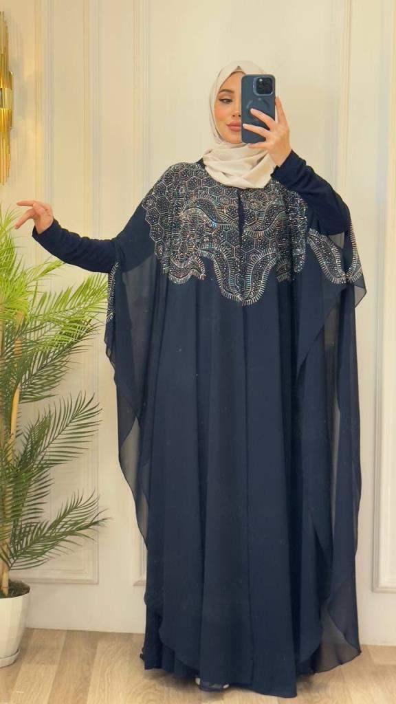 قفطان نسائي قطعتين موديل m4468 - كحلي قفطان نسائي قطعتين موديل m4468 - كحلي