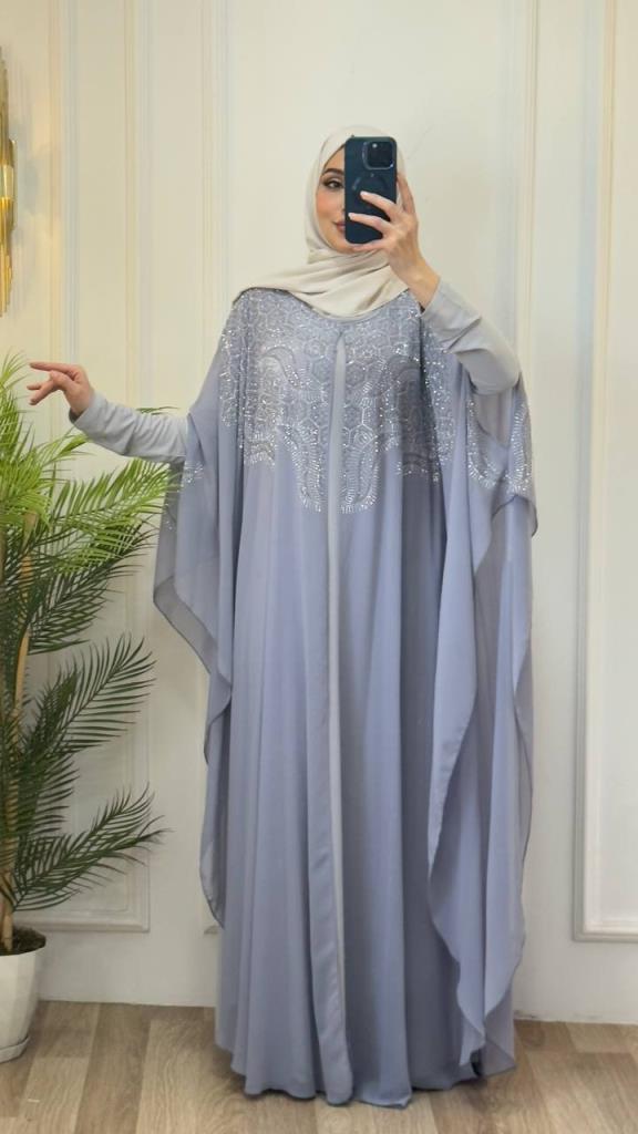 قفطان نسائي قطعتين موديل m4468 - رمادي