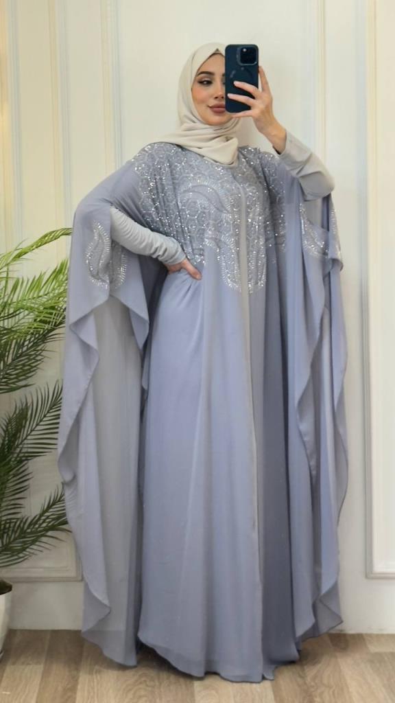 women 2 piece kaftan model m4468 - Gray women 2 piece kaftan model m4468 - Gray