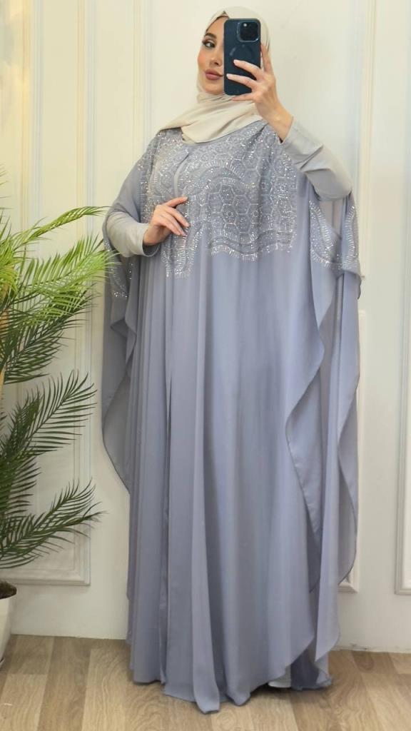 women 2 piece kaftan model m4468 - Gray women 2 piece kaftan model m4468 - Gray