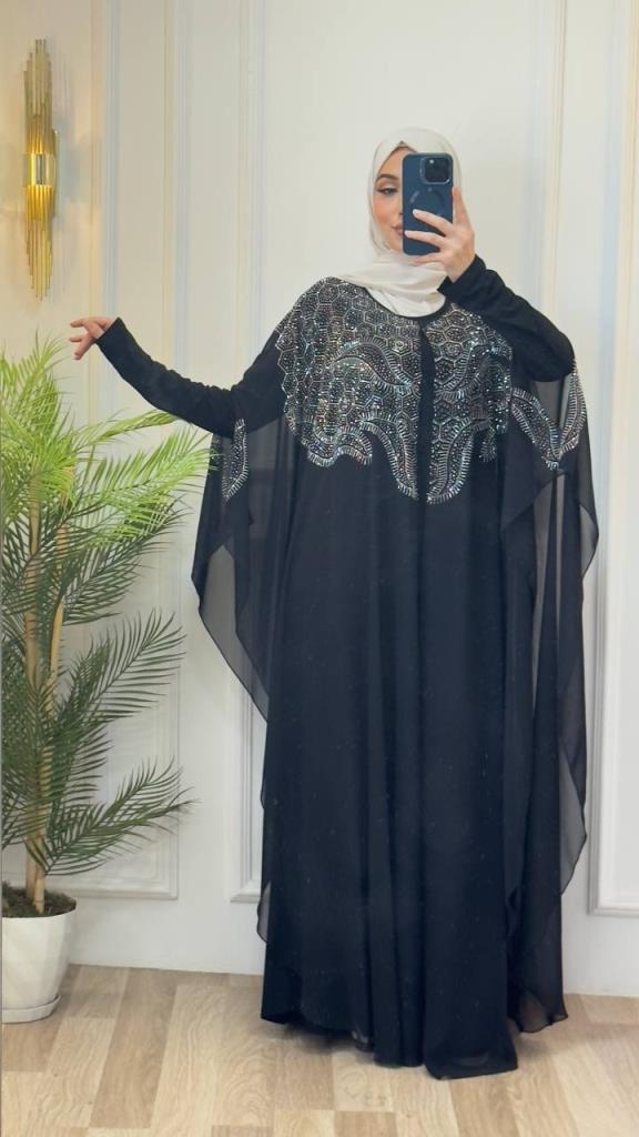 women 2 piece kaftan model m4468 - Black women 2 piece kaftan model m4468 - Black