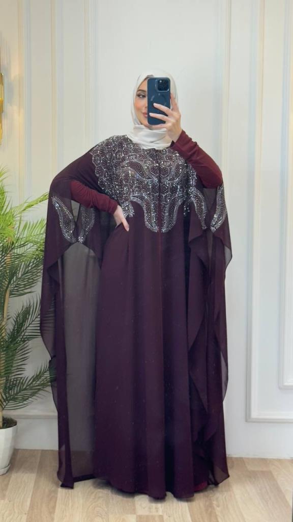 قفطان نسائي قطعتين موديل m4468 - خمري