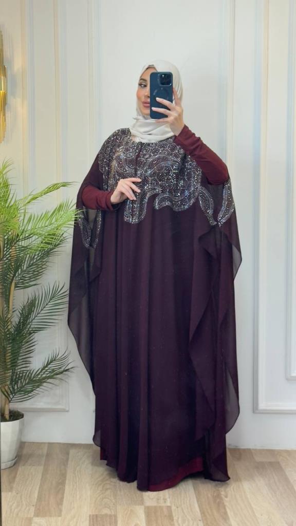 قفطان نسائي قطعتين موديل m4468 - خمري قفطان نسائي قطعتين موديل m4468 - خمري