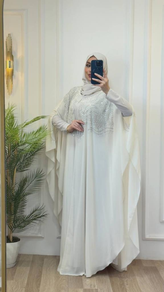 women 2 piece kaftan model m4468 - Ecru women 2 piece kaftan model m4468 - Ecru