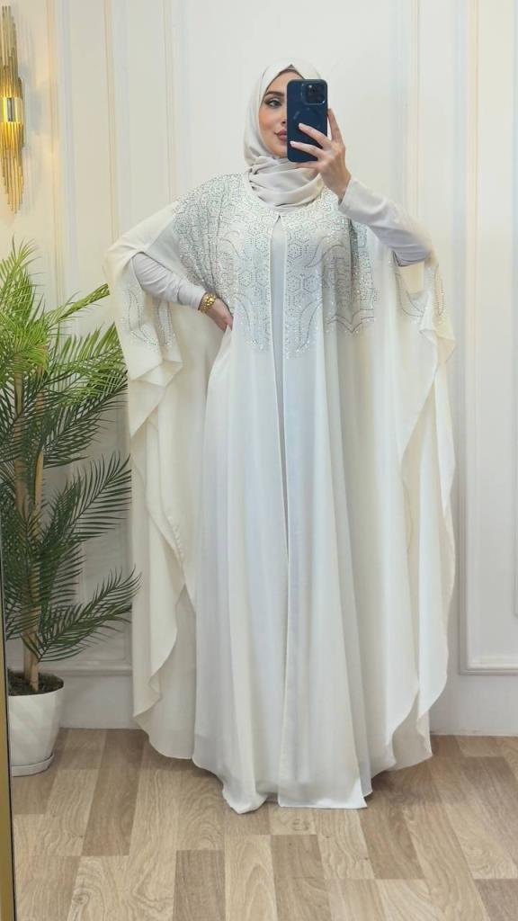 women 2 piece kaftan model m4468 - Ecru women 2 piece kaftan model m4468 - Ecru