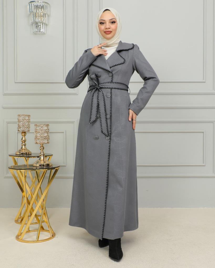 Elegant coat for veiled women with a classic design and a luxurious touch, ideal for occasions, model m8000 - Navy Blue